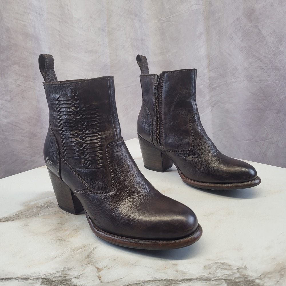 Bed Stu SHRILL Chunky Heel Ankle Boots Brown Size 8 Women's Cobbler Series